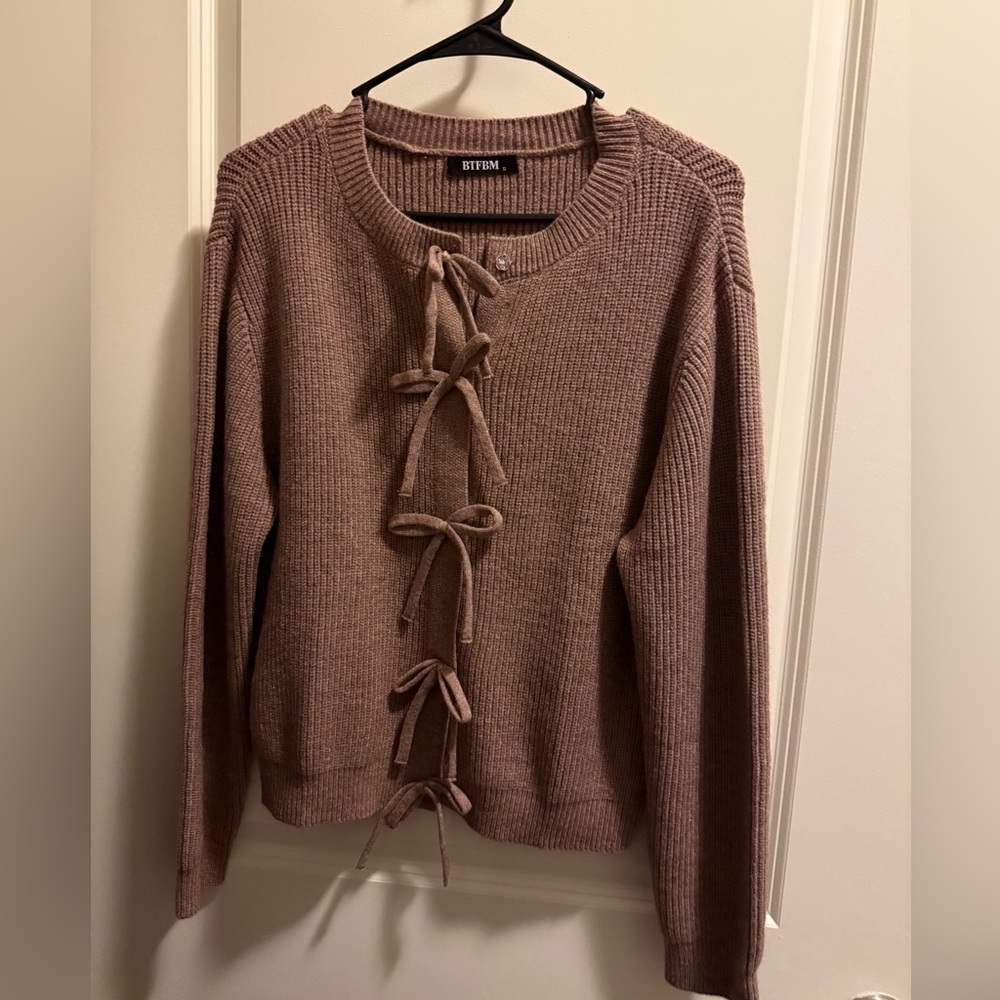 Women's Brown Sweater with Bow Details